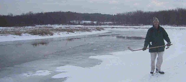 Sometimes you just can't wait for the entire river to freeze.
Ice safety equipment is mandatory on a day like this.