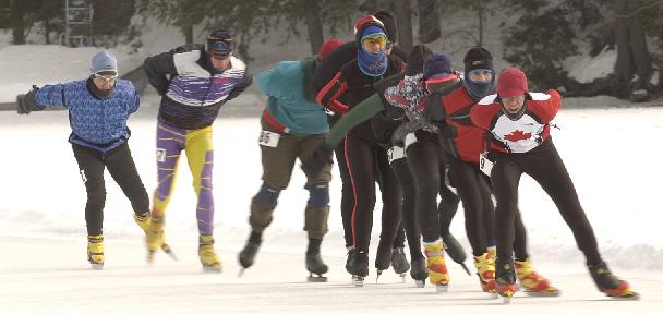 Marathon skaters in a paceline on the Lake Morey trail.
Click here to learn more about Nordic Skates.